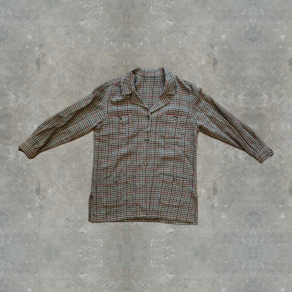 Vintage 70s Pendleton Style Wool Shirt Jacket Mens Plaid Houndstooth